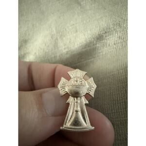 Vintage IHS 1" Gold Tone Cross Lapel Pin Catholic 1st Communion IN HIS SERVICE